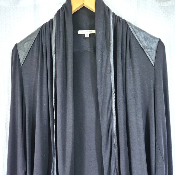 41 Hawthorn Sweater Cardigan Womans Med Relaxed Rayon Blend Faux Leather Black - Picture 3 of 7